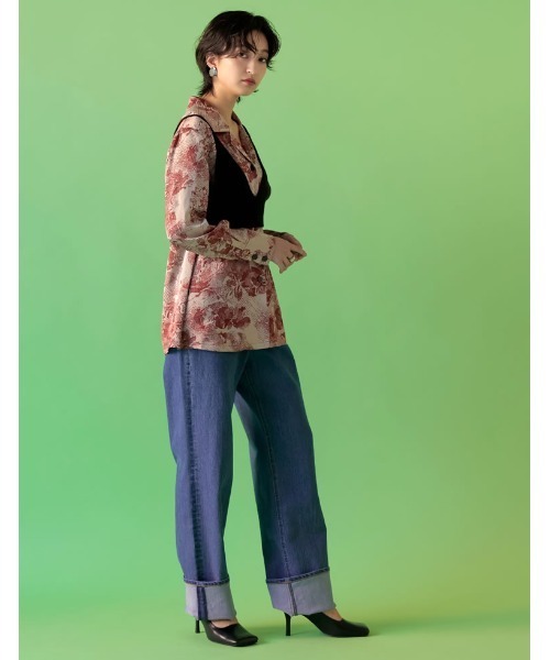 Re:EDIT（リエディ）の「[2点セット]ニットビスチェ×開襟ヴィンテージ柄シャツ（シャツ/ブラウス・レディース・レッド/ブラック・LARGE/MEDIUM）」の12枚目の写真