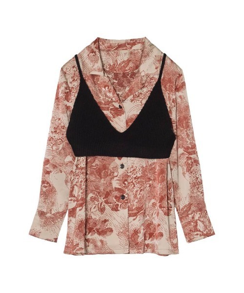 Re:EDIT（リエディ）の「[2点セット]ニットビスチェ×開襟ヴィンテージ柄シャツ（シャツ/ブラウス・レディース・レッド/ブラック・LARGE/MEDIUM）」の21枚目の写真