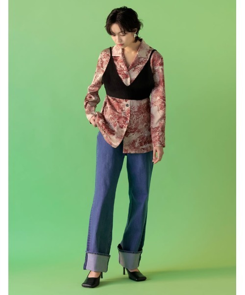 Re:EDIT（リエディ）の「[2点セット]ニットビスチェ×開襟ヴィンテージ柄シャツ（シャツ/ブラウス・レディース・レッド/ブラック・LARGE/MEDIUM）」の11枚目の写真