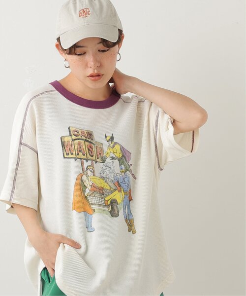 DOUBLE NAME（ダブルネーム）の「CAR WASHヒーローワッフルTEE（Tシャツ/カットソー・レディース・オフホワイト/スミクロ/グリーン/イエロー・FREE）」の2枚目の写真