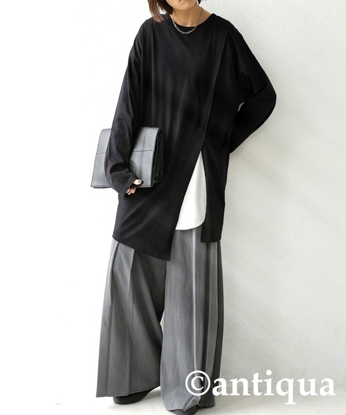 antiqua（アンティカ）の「オーガニックレイヤードデザインプルオーバー（Tシャツ/カットソー・レディース・ブラック/ベージュ/オフホワイト/ブルー系その他・FREE）」の3枚目の写真