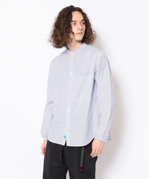 KATO`(カトー)の「KATO`/カトー ストライプスタンドカラーシャツ BS2212742(シャツ/ブラウス・メンズ・ホワイト/ネイビー・X-LARGE/MEDIUM/LARGE)」の2枚目の写真