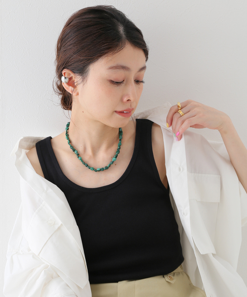 JOURNAL STANDARD relume（ジャーナルスタンダード　レリューム）の「《追加》オーガニックコットンマルドウテレコタンクトップ（タンクトップ・レディース・ホワイト/ブラック/ベージュ/ブラウン/カーキ・FREE）」の3枚目の写真