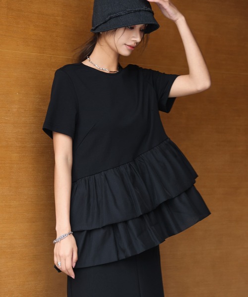 SAISON DE PAPILLON（セゾンドパピヨン）の「ティアードTシャツカットソー（Tシャツ/カットソー・レディース・ホワイト/ブラック/ラベンダー・M/L）」の3枚目の写真