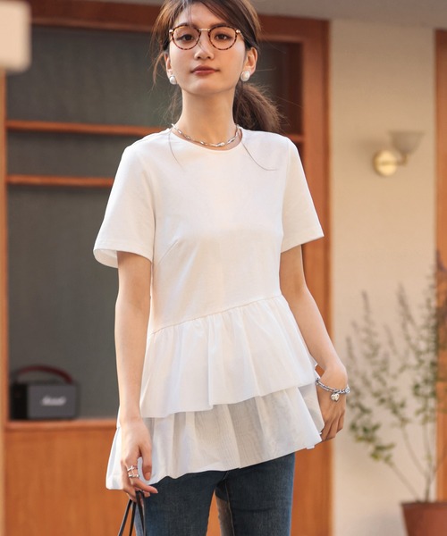 SAISON DE PAPILLON（セゾンドパピヨン）の「ティアードTシャツカットソー（Tシャツ/カットソー・レディース・ホワイト/ブラック/ラベンダー・M/L）」の22枚目の写真