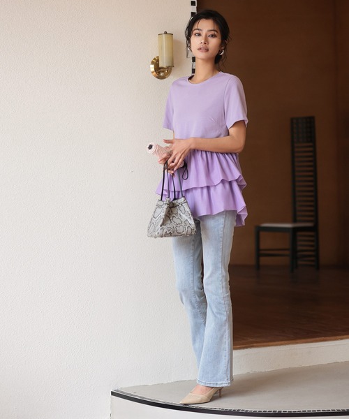 SAISON DE PAPILLON（セゾンドパピヨン）の「ティアードTシャツカットソー（Tシャツ/カットソー・レディース・ホワイト/ブラック/ラベンダー・M/L）」の4枚目の写真