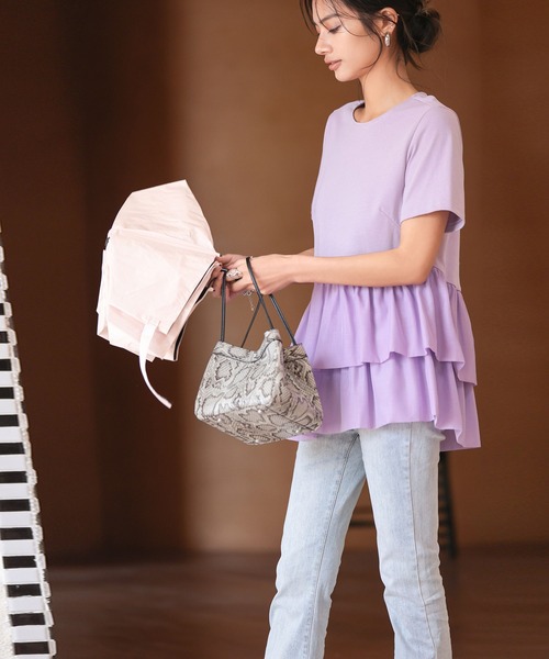 SAISON DE PAPILLON（セゾンドパピヨン）の「ティアードTシャツカットソー（Tシャツ/カットソー・レディース・ホワイト/ブラック/ラベンダー・M/L）」の6枚目の写真