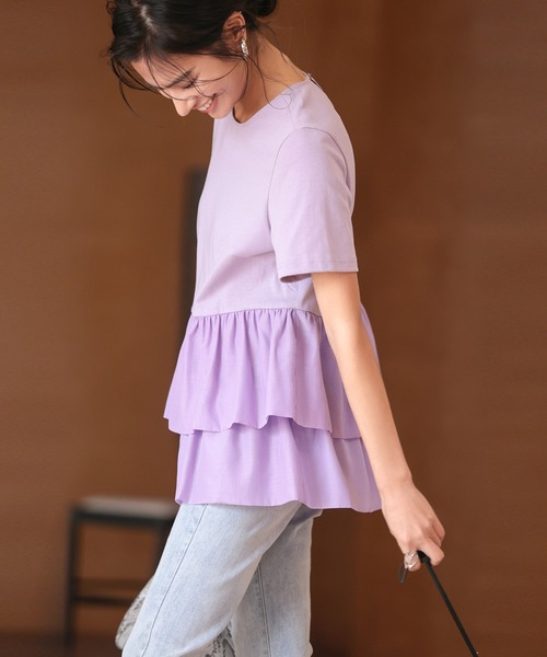 SAISON DE PAPILLON（セゾンドパピヨン）の「ティアードTシャツカットソー（Tシャツ/カットソー・レディース・ホワイト/ブラック/ラベンダー・M/L）」の7枚目の写真