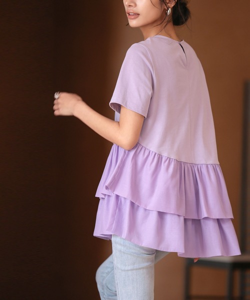 SAISON DE PAPILLON（セゾンドパピヨン）の「ティアードTシャツカットソー（Tシャツ/カットソー・レディース・ホワイト/ブラック/ラベンダー・M/L）」の8枚目の写真