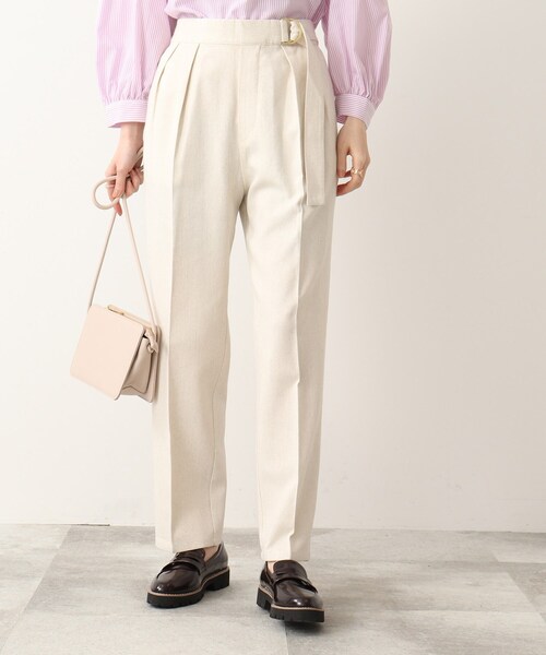DRESKIP（ドレスキップ）の「◆麻混ベルト風タックゆるテ－パ－ドパンツ【セットアップ可】（その他パンツ・レディース・グリーン/ブラック/ナチュラル・02/04/03）」の3枚目の写真