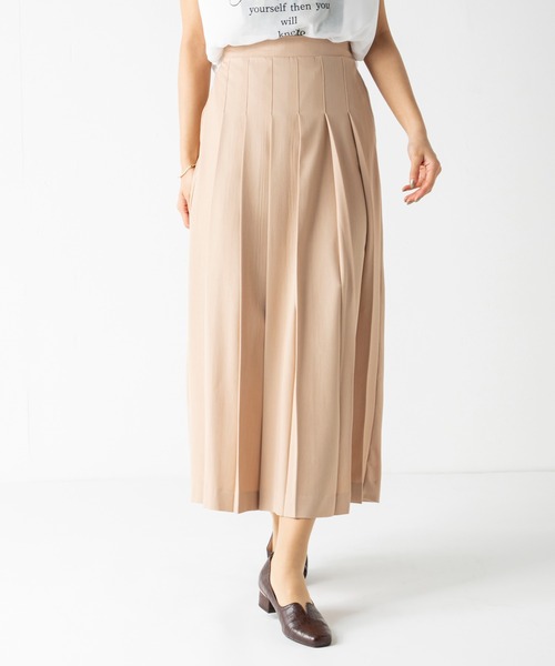 MILLION CARATS(ミリオンカラッツ)の「フロントのプリーツがきれいめな着こなしを導くロングプリーツスカート(スカート・レディース・チャコールグレー/ベージュ/ミント・FREE)」の1枚目の写真