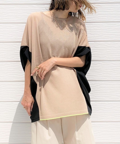 Q（キュー）の「フハクドッキングRelaxニット（ニット/セーター・レディース・ライトグレー/ブラック/ベージュ・MEDIUM）」の3枚目の写真