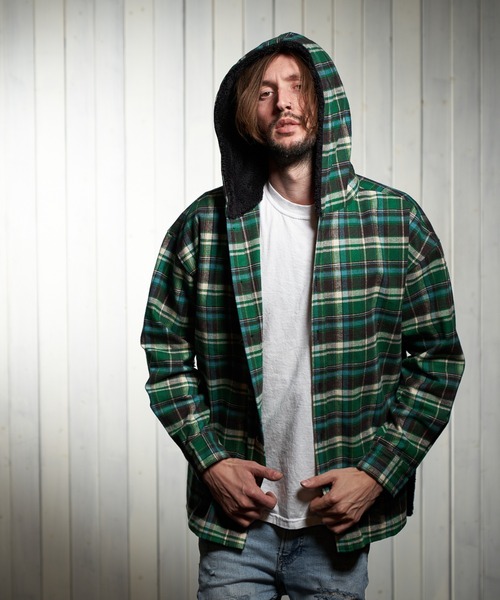 STUD MUFFIN（スタッドマフィン）の「STUD MUFFIN/スタッドマフィン/ヘビーネルチェック/ボア サガラ刺繍 フーデッドシャツ（その他アウター・メンズ・オフホワイト/グリーン・2/3）」の2枚目の写真