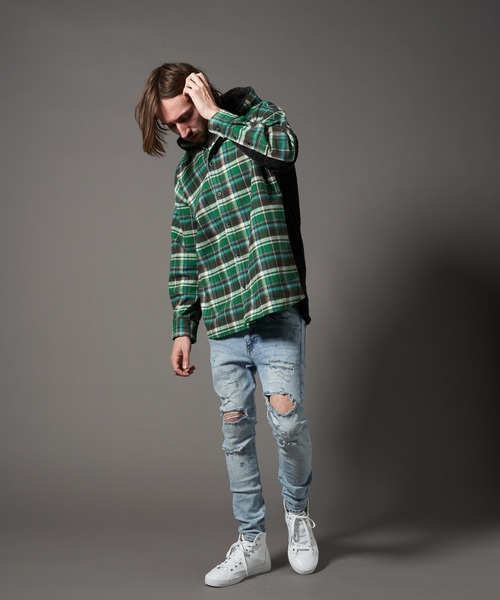 STUD MUFFIN（スタッドマフィン）の「STUD MUFFIN/スタッドマフィン/ヘビーネルチェック/ボア サガラ刺繍 フーデッドシャツ（その他アウター・メンズ・オフホワイト/グリーン・2/3）」の11枚目の写真