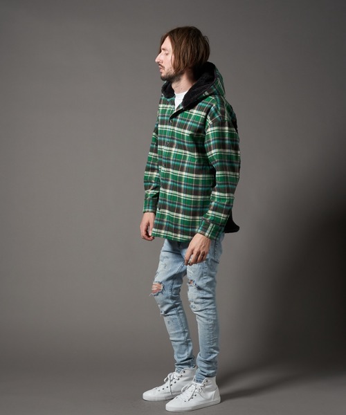 STUD MUFFIN（スタッドマフィン）の「STUD MUFFIN/スタッドマフィン/ヘビーネルチェック/ボア サガラ刺繍 フーデッドシャツ（その他アウター・メンズ・オフホワイト/グリーン・2/3）」の7枚目の写真