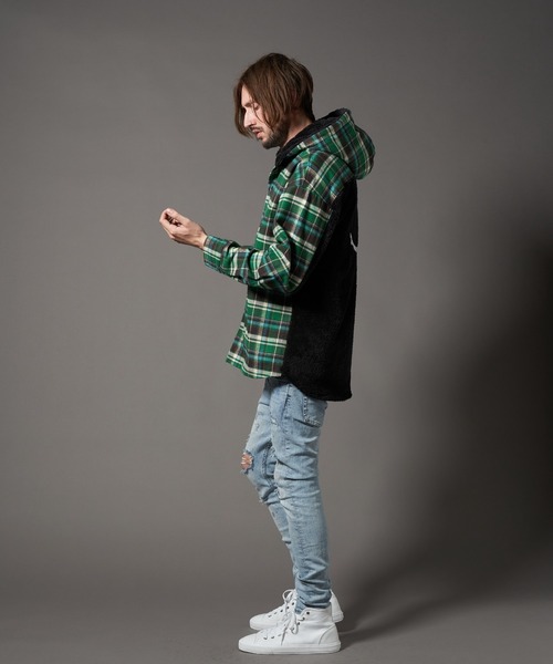 STUD MUFFIN（スタッドマフィン）の「STUD MUFFIN/スタッドマフィン/ヘビーネルチェック/ボア サガラ刺繍 フーデッドシャツ（その他アウター・メンズ・オフホワイト/グリーン・2/3）」の9枚目の写真