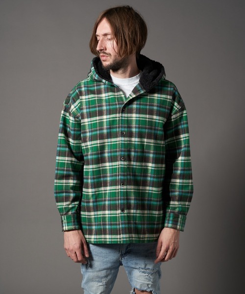 STUD MUFFIN（スタッドマフィン）の「STUD MUFFIN/スタッドマフィン/ヘビーネルチェック/ボア サガラ刺繍 フーデッドシャツ（その他アウター・メンズ・オフホワイト/グリーン・2/3）」の5枚目の写真
