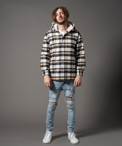 STUD MUFFIN（スタッドマフィン）の「STUD MUFFIN/スタッドマフィン/ヘビーネルチェック/ボア サガラ刺繍 フーデッドシャツ（その他アウター・メンズ・オフホワイト/グリーン・2/3）」の12枚目の写真