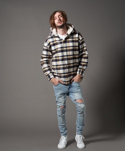 STUD MUFFIN（スタッドマフィン）の「STUD MUFFIN/スタッドマフィン/ヘビーネルチェック/ボア サガラ刺繍 フーデッドシャツ（その他アウター・メンズ・オフホワイト/グリーン・2/3）」の10枚目の写真