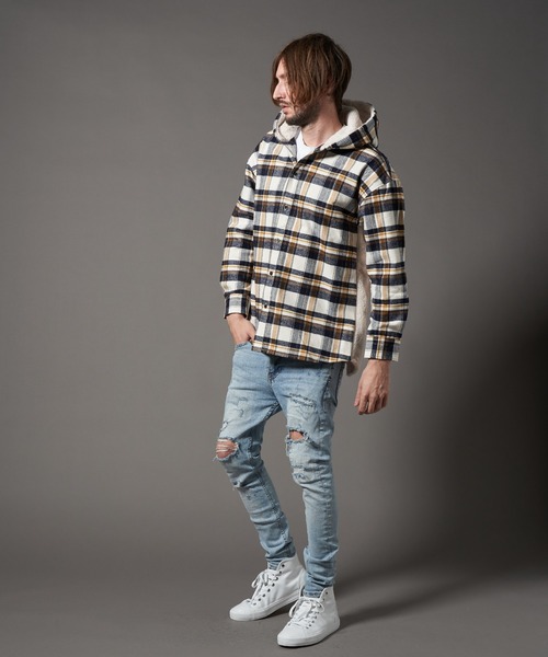 STUD MUFFIN（スタッドマフィン）の「STUD MUFFIN/スタッドマフィン/ヘビーネルチェック/ボア サガラ刺繍 フーデッドシャツ（その他アウター・メンズ・オフホワイト/グリーン・2/3）」の15枚目の写真