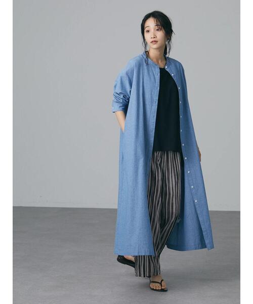 CRAFT STANDARD BOUTIQUE(クラフトスタンダードブティック)の「バンドカラーダンガリーワンピース *(ワンピース・レディース・ライトインディゴブルー・FREE)」の8枚目の写真