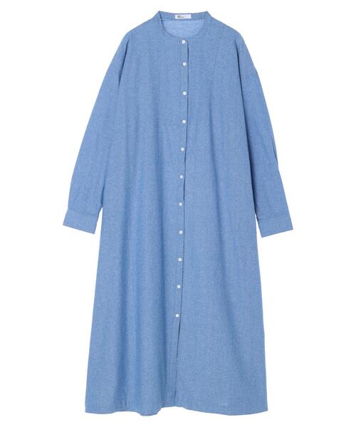 CRAFT STANDARD BOUTIQUE(クラフトスタンダードブティック)の「バンドカラーダンガリーワンピース *(ワンピース・レディース・ライトインディゴブルー・FREE)」の13枚目の写真