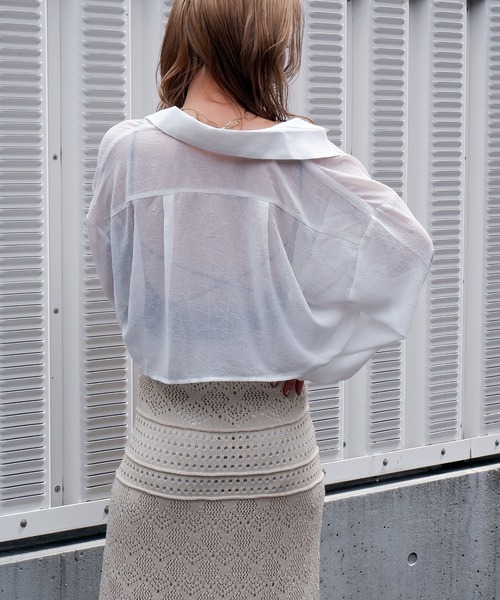 SPIRALGIRL（スパイラルガール）の「リンクルシアーショートシャツ（シャツ/ブラウス・レディース・ブラック/パープル/オフホワイト・FREE）」の7枚目の写真