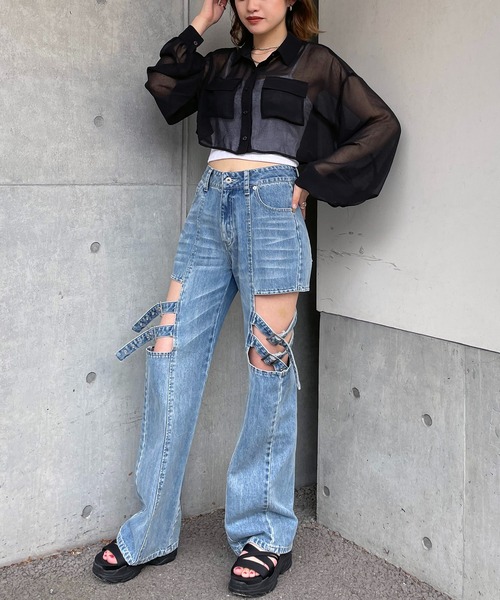 SPIRALGIRL（スパイラルガール）の「リンクルシアーショートシャツ（シャツ/ブラウス・レディース・ブラック/パープル/オフホワイト・FREE）」の13枚目の写真