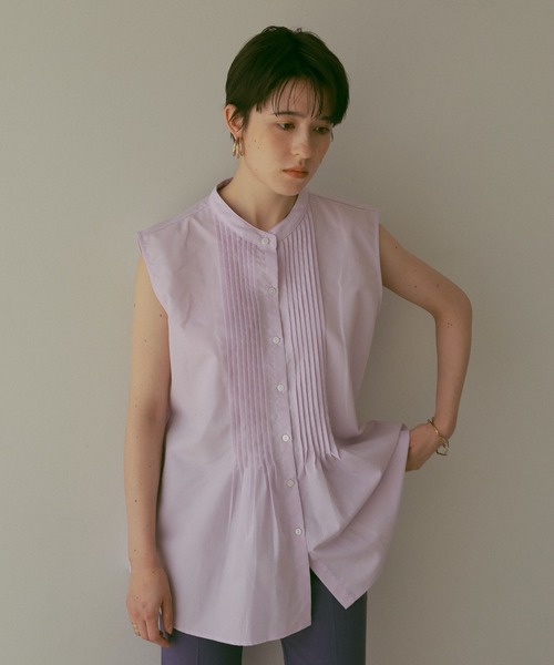 ReNorm（リノーム）の「ピンタックノースリーブブラウス（シャツ/ブラウス・レディース・ホワイト/サックスブルー/ラベンダー・フリー）」の3枚目の写真