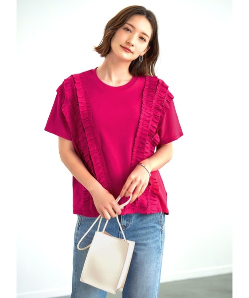 STYLE DELI(スタイルデリ)の「フリルライン半袖カットソートップス(Tシャツ/カットソー・レディース・ピンク/グリーン/アイボリー・FREE)」の9枚目の写真