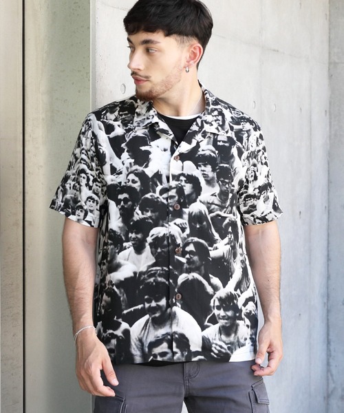 希少Woodstockウッドストック柄　HOUSTON アロハシャツ 紫レーヨン 希少Woodstockウッドストック柄 HOUSTON アロハシャツ 紫