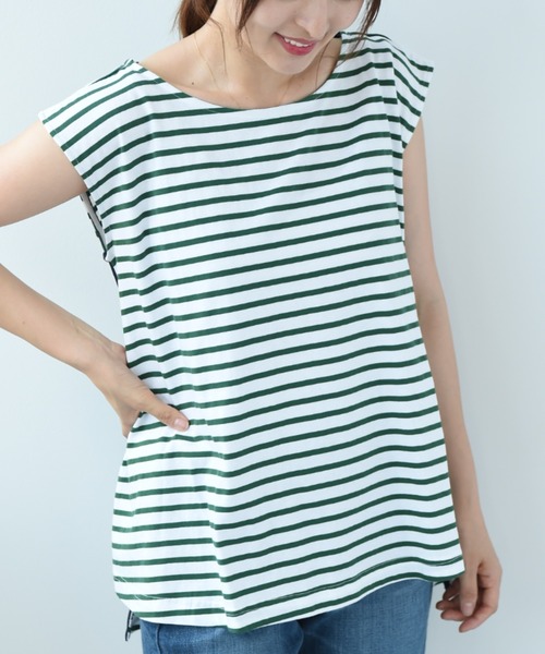 INTERPLANET(インタープラネット)の「【qout】度詰め天竺サイドラインボーダーカットソー(Tシャツ/カットソー・レディース・グリーン/ネイビー・FREE)」の12枚目の写真