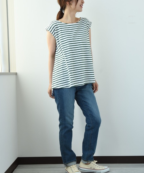 INTERPLANET(インタープラネット)の「【qout】度詰め天竺サイドラインボーダーカットソー(Tシャツ/カットソー・レディース・グリーン/ネイビー・FREE)」の21枚目の写真