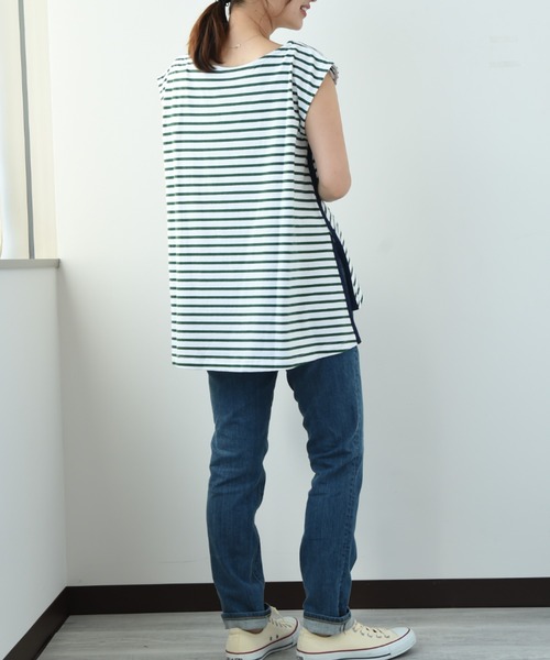 INTERPLANET(インタープラネット)の「【qout】度詰め天竺サイドラインボーダーカットソー(Tシャツ/カットソー・レディース・グリーン/ネイビー・FREE)」の13枚目の写真