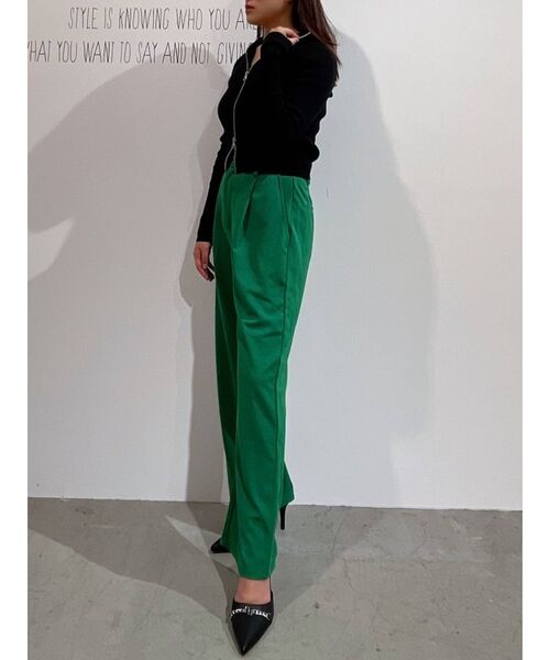 GYDA（ジェイダ）の「ポンチタックワイドパンツ（スラックス・レディース・ブラック/グリーン・FREE）」の2枚目の写真