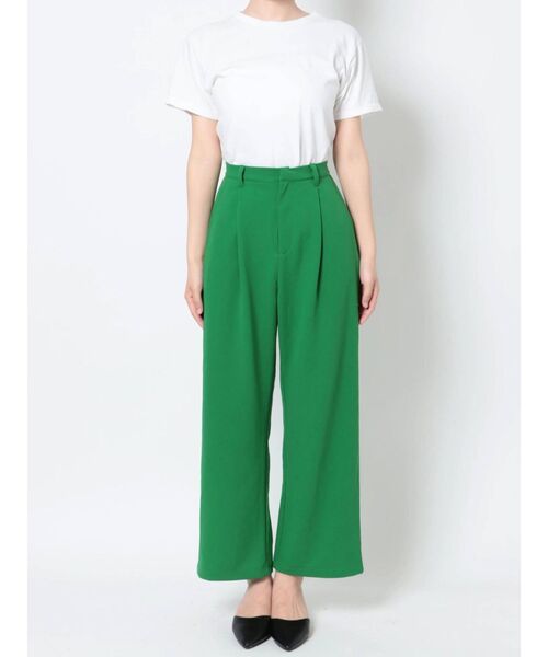 GYDA（ジェイダ）の「ポンチタックワイドパンツ（スラックス・レディース・ブラック/グリーン・FREE）」の5枚目の写真