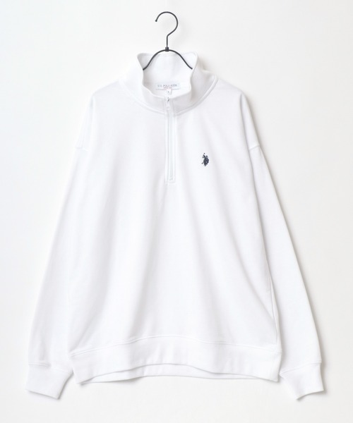 U.S. POLO ASSN.（ユーエスポロアッスン）の「U.S. POLO ASSN./ユーエスポロアッスン 別注 オーバーサイズ 裏毛 ロゴ ワンポイント刺繍 ハーフジップ スウェット トレーナー/長袖 トップス プルオーバー/レディース メンズ（スウェット・メンズ・ホワイト/ブラック/ネイビー/グレー/グリーン/オートミール・LL/M/L）」の7枚目の写真