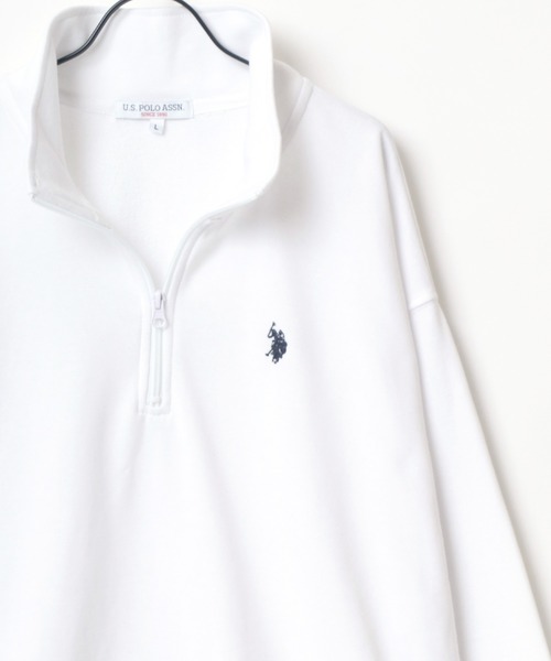 U.S. POLO ASSN.（ユーエスポロアッスン）の「U.S. POLO ASSN./ユーエスポロアッスン 別注 オーバーサイズ 裏毛 ロゴ ワンポイント刺繍 ハーフジップ スウェット トレーナー/長袖 トップス プルオーバー/レディース メンズ（スウェット・メンズ・ホワイト/ブラック/ネイビー/グレー/グリーン/オートミール・LL/M/L）」の19枚目の写真