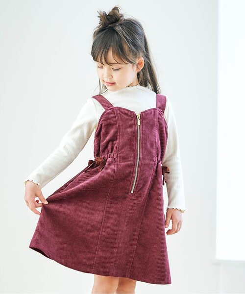 apres les cours(アプレレクール)の「リボンコーデュロイジャンパースカート(ジャンパースカート・キッズ・ベージュ/レッド・140/120/130/100/90/110/80)」の14枚目の写真