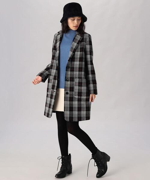 美品　アニエス・ベー　カシミヤ混チェスターコート　ネイビー　シャドーロゴ sankyo shokai コート カシミヤ 100% レディース Filomo