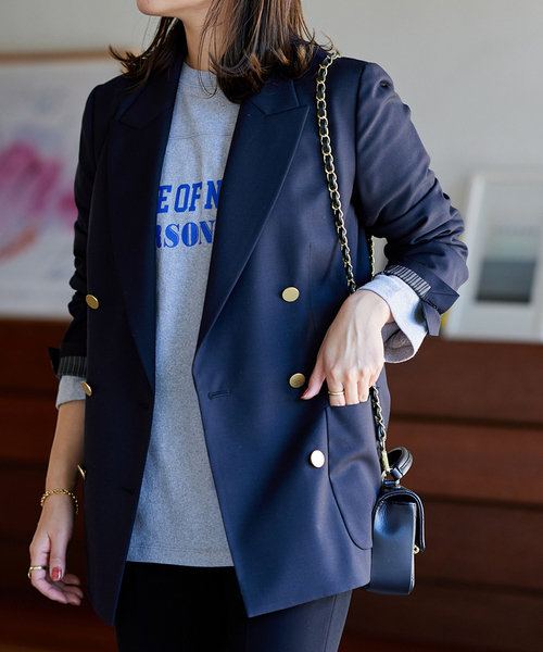 JOURNAL STANDARD(ジャーナルスタンダード)の「《追加》ダブルフロントジャケット(テーラードジャケット・レディース・ネイビー・36/38)」の3枚目の写真