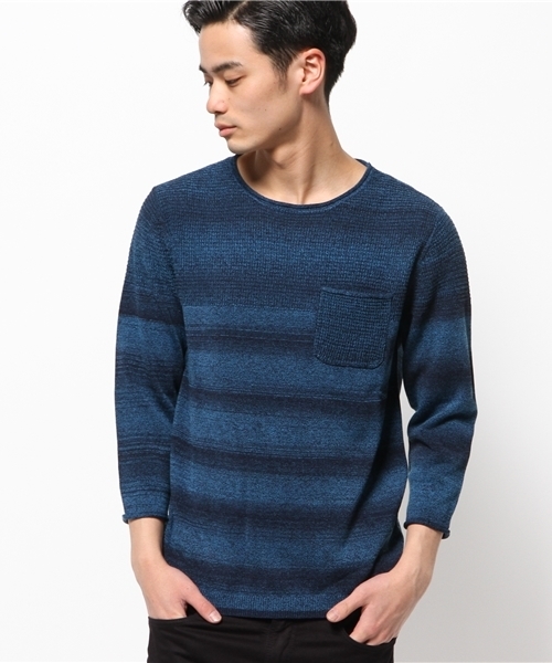 417 EDIFICE（フォーワンセブンエディフィス）の「◇9GメランジボーダーB/N 7/S（ニット/セーター・メンズ・グレー/カーキ/ネイビー・MEDIUM/SMALL/LARGE）」の12枚目の写真