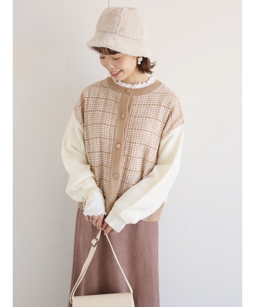 ehka sopo（エヘカソポ）の「ツイード柄カーディガン（カーディガン/ボレロ・レディース・キナリ/ベージュ/グリーン/ブラック・ﾌﾘ-）」の2枚目の写真