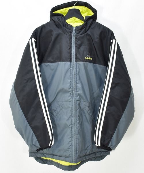 90s adidas ヴィンテージ　中綿フード付きジャケット デサント社製 90s adidas 収納 フード付き フルジップ ナイロン ジャケット XL &frasl; 90