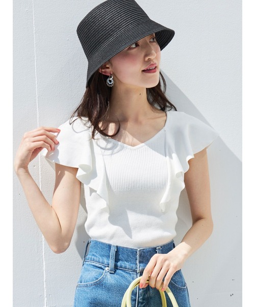 MERCURYDUO(マーキュリーデュオ)の「2WAY総針ラッフルコンパクトニット(ニット/セーター・レディース・ラベンダー/ベージュ/レッド/グリーン/ブラック/オフホワイト/チャコールグレー/ブルー・FREE)」の16枚目の写真