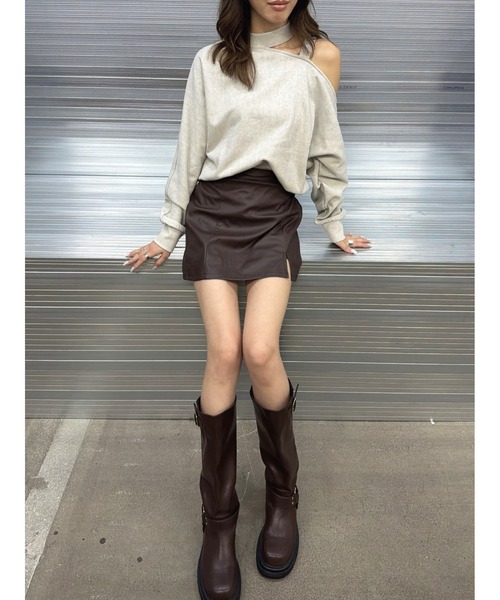 EGOIST（エゴイスト）の「裾スリットフェイクレザーミニスカート（スカート・レディース・ブラウン/ブラック・S/M）」の9枚目の写真