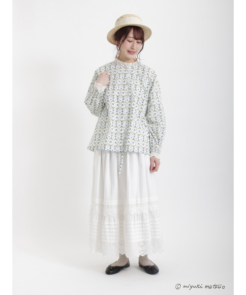 Samansa Mos2（サマンサ モスモス）の「【miyuki matsuo x SamansaMos2】総柄ブラウス（シャツ/ブラウス・レディース・ベージュ/ミント/キナリ・ﾌﾘ-）」の7枚目の写真