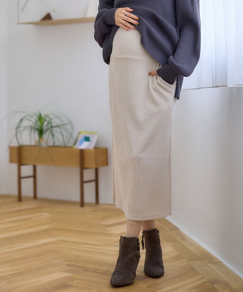 Rosemadame(ローズマダム)の「リブナロースカート(マタニティ~産後)妊婦服 産前・産後対応(マタニティウェア/グッズ・レディース・ブラック/グリーン/チャコールグレー/ライトベージュ/モカ/ベージュ系その他/グレー系その他/ブラック系その他/ブラウン系その他/アイボリー・L/LL/M)」の12枚目の写真