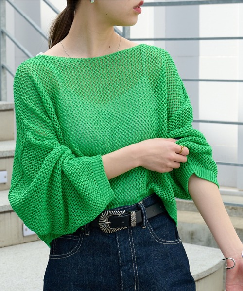 COLONY 2139（コロニートゥーワンスリーナイン）の「WEB限定/一部店舗限定　リネンライクメッシュトップス（ニット/セーター・レディース・アイボリー/ブラック/グリーン/ライトグリーン/グレー・FREE）」の4枚目の写真