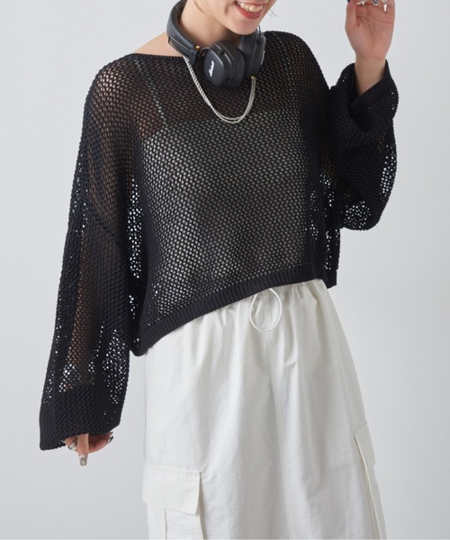 COLONY 2139（コロニートゥーワンスリーナイン）の「WEB限定/一部店舗限定　リネンライクメッシュトップス（ニット/セーター・レディース・アイボリー/ブラック/グリーン/ライトグリーン/グレー・FREE）」の2枚目の写真